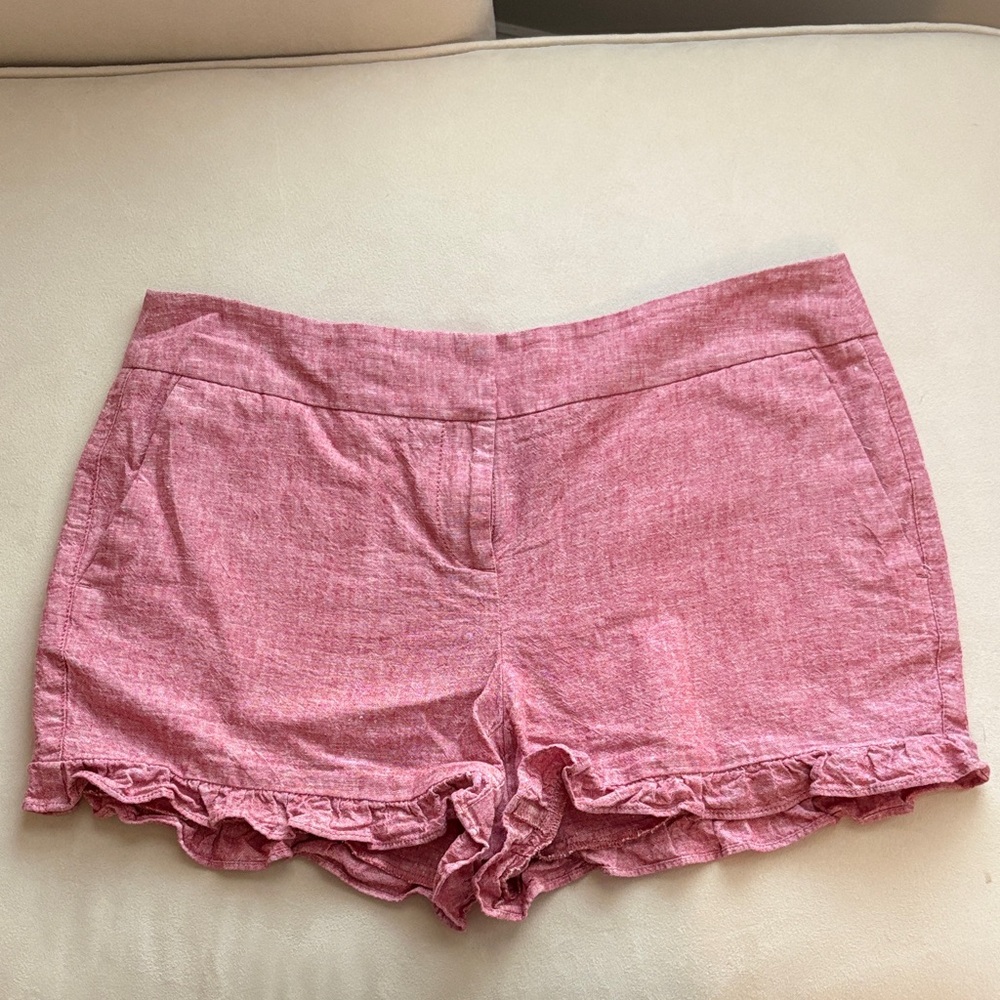LOFT High Waist Pink Ruffle Shorts
